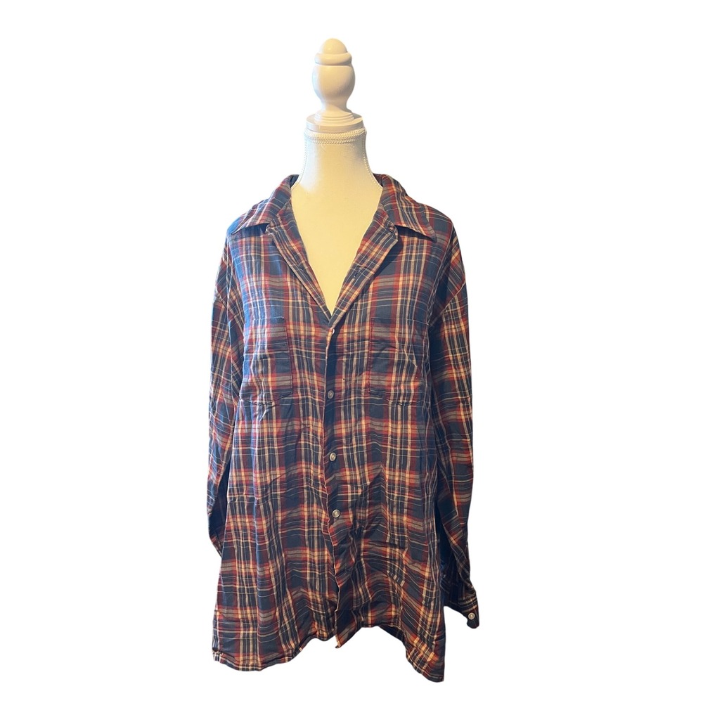 Lightweight Flannel Button Up Grunge Plaid Oversized XL Tall Layering